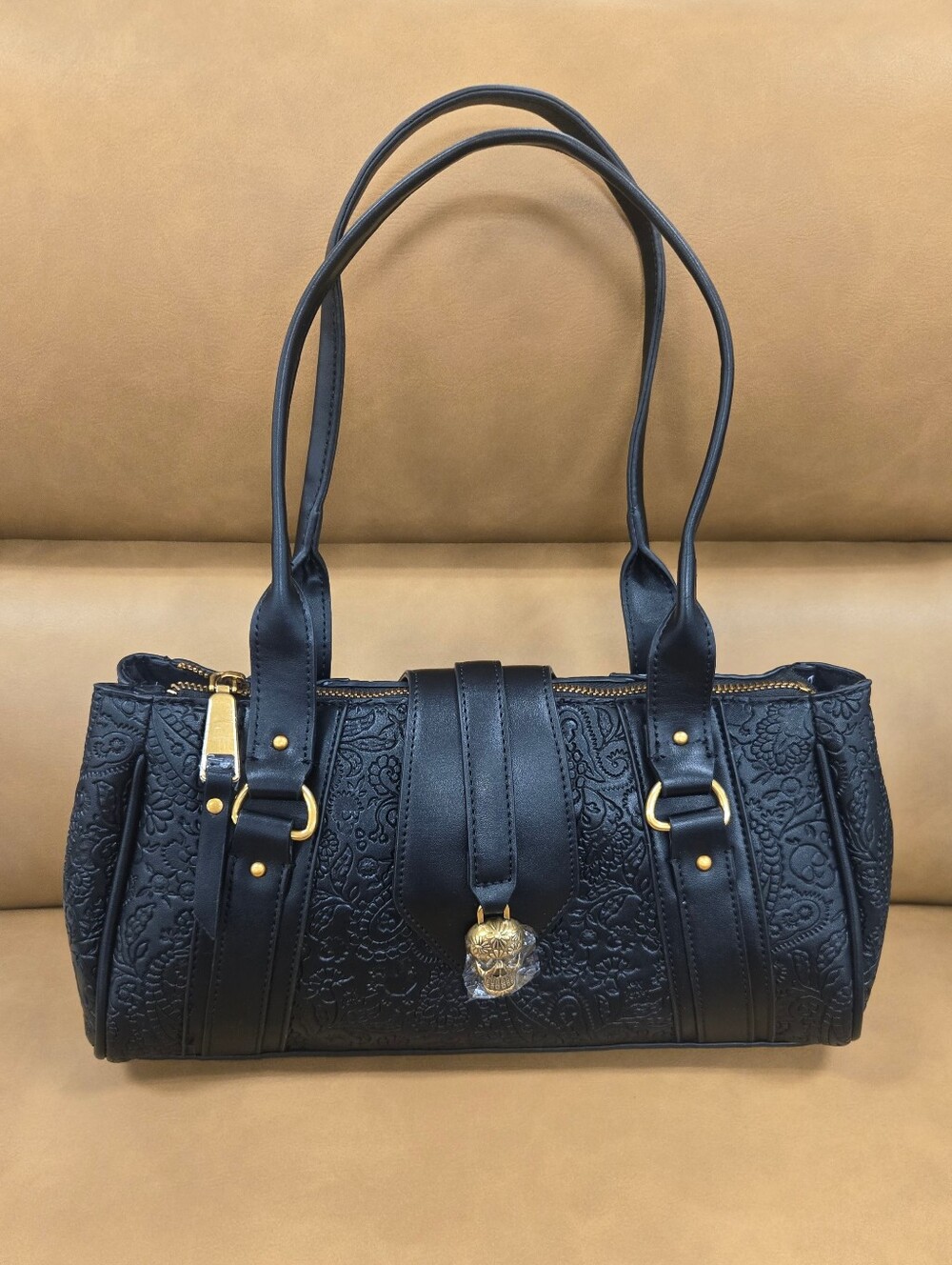 Betsey Johnson Embossed Skull Floral Shoulder Handbag